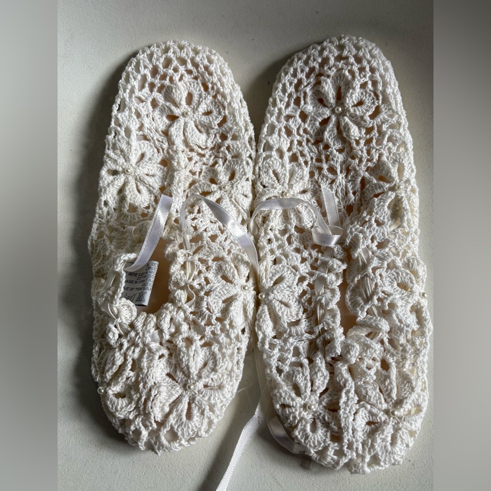 Cream Lace Slippers with Floral Motif